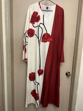 Poppy Flower Abaya Long Sleeve Maxi Dress - Size L
